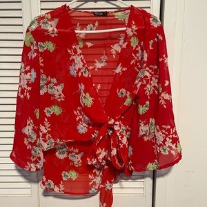 Nasty Gal kimono sleeve flowy faux wrap blouse